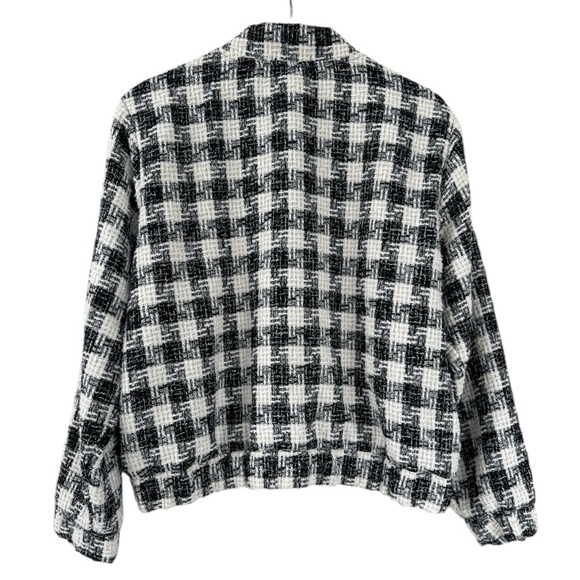 Mododoc Cinched Oversized Bomber Jacket Cream and Black Plaid Size Small - Picture 2 of 5
